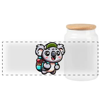 Adventurous Koala Backpacker Illustration - Panoramic Cookie Jar with Wooden Lid - white - Front