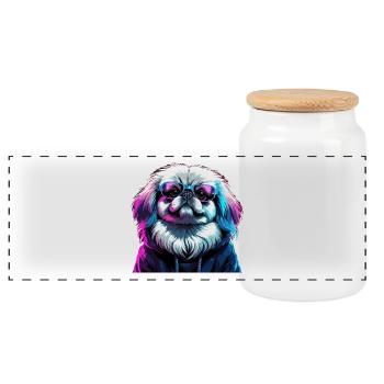 Pekingese Gangster lila Cyber Löwenhund Hund Gesch - Panorama Keksdose mit Holzdeckel - Weiß - Vorne