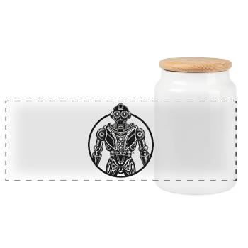 Robot Retro Circular - Panoramic Cookie Jar with Wooden Lid - white - Front