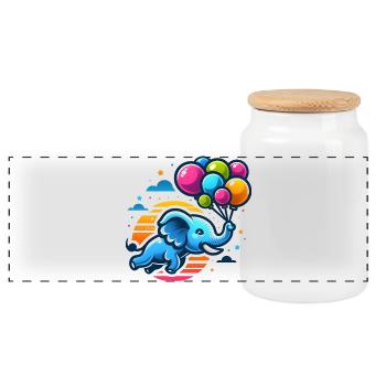 Éléphant volant avec des ballons colorés - Boîte à biscuits avec couvercle en bois - blanc - Devant