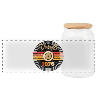 Vinyle vintage 1976 - Boîte à biscuits avec couvercle en bois - blanc - Devant