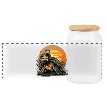 dad turtle son father tortoise - Panoramic Cookie Jar with Wooden Lid - white - Front