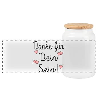 DANKE FÜR DEIN SEIN ACHTSAMKEIT - Panorama Keksdose mit Holzdeckel - Weiß - Vorne