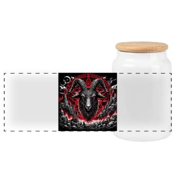 Billy goat - Panoramic Cookie Jar with Wooden Lid - white - Front