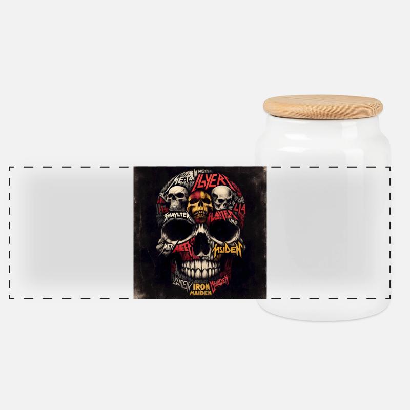 Heavy metal skull - Panoramic Cookie Jar with Wooden Lid - white