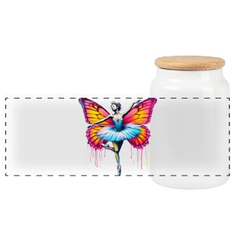 Ballerina with butterfly wings butterflies tutu - Panoramic Cookie Jar with Wooden Lid - white - Front