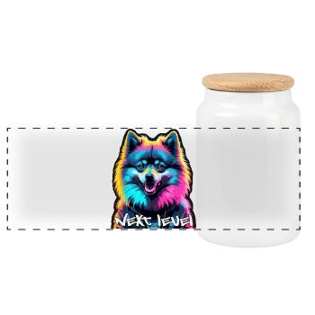 Small Spitz Spitz Next Level Cyber Dog Gift - Panoramic Cookie Jar with Wooden Lid - white - Front