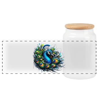 Paon - Boîte à biscuits avec couvercle en bois - blanc - Devant