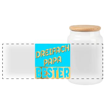 DREIFACH PAPA VATERTAG - Panorama Keksdose mit Holzdeckel - Weiß - Vorne