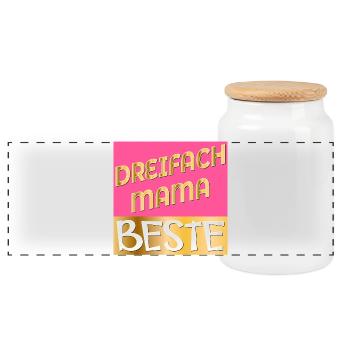 DREIFACH MAMA MUTTERTAG - Panorama Keksdose mit Holzdeckel - Weiß - Vorne