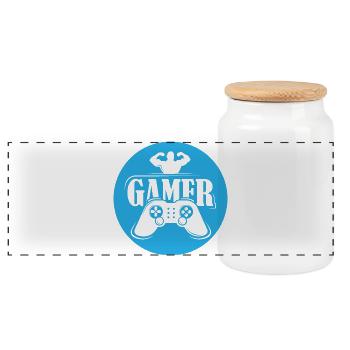 gamer fitness contrôleur icône logo jeu d’équipe - Boîte à biscuits avec couvercle en bois - blanc - Devant