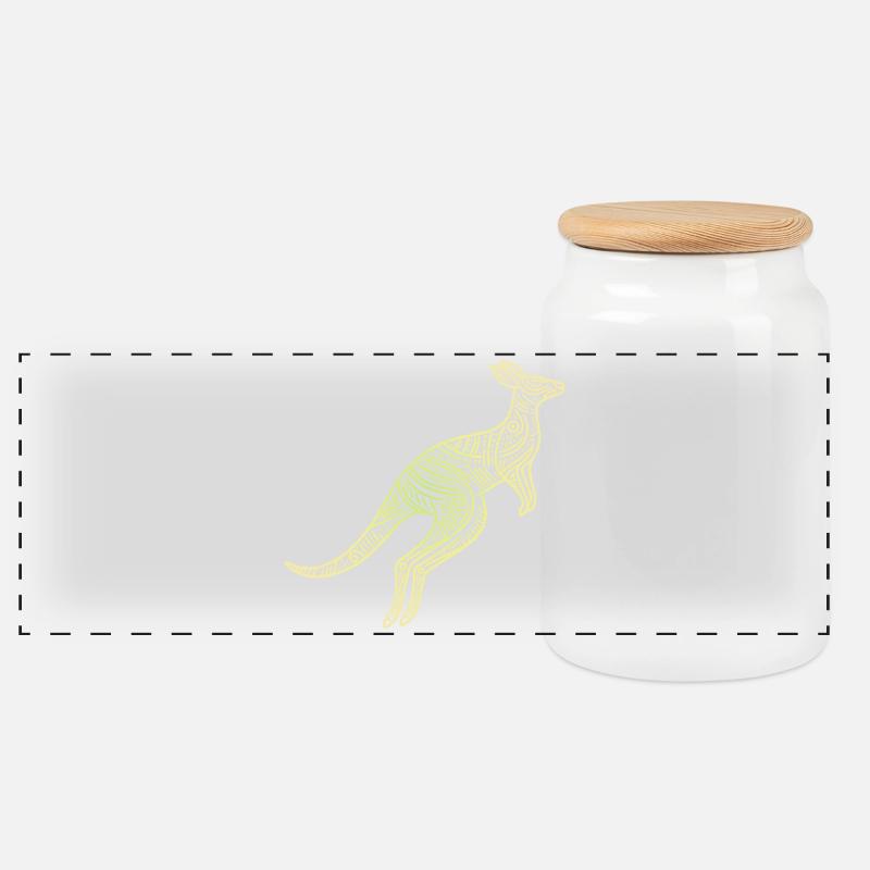 kangaroo aboriginal motifs, tribal - Panoramic Cookie Jar with Wooden Lid - white