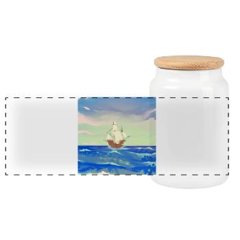 Segelschiff im Meer - Panorama Keksdose mit Holzdeckel - Weiß - Vorne