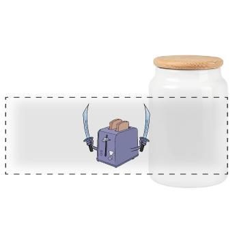 Toaster and the sword - Panoramic Cookie Jar with Wooden Lid - white - Front