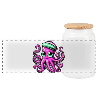 Octopus - Panoramic Cookie Jar with Wooden Lid - white - Front