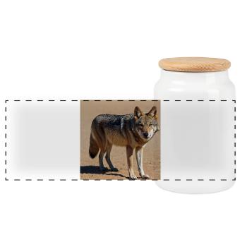 Iberian wolf - Panoramic Cookie Jar with Wooden Lid - white - Front