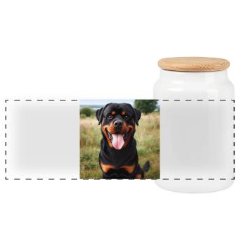 Rottweiler - Panorama Keksdose mit Holzdeckel - Weiß - Vorne