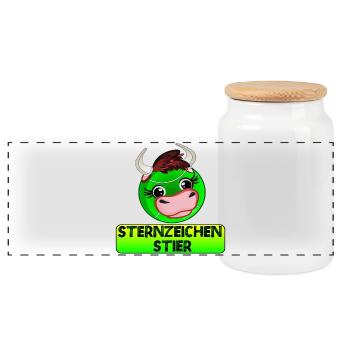 STERNZEICHEN STIER TENNIS - Panorama Keksdose mit Holzdeckel - Weiß - Vorne