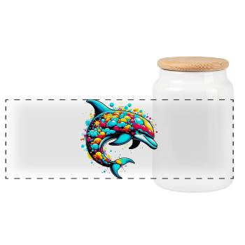 Dolphin - Panoramic Cookie Jar with Wooden Lid - white - Front