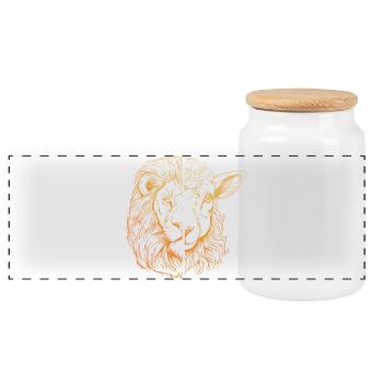 Lion and Lamb - Panoramic Cookie Jar with Wooden Lid - white - Front