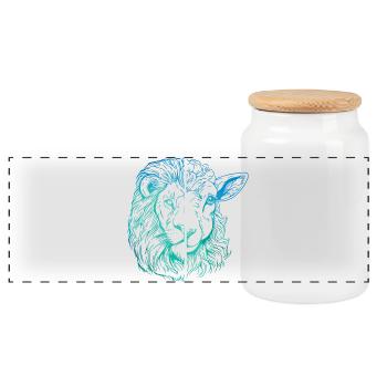 Lion and Lamb - Panoramic Cookie Jar with Wooden Lid - white - Front