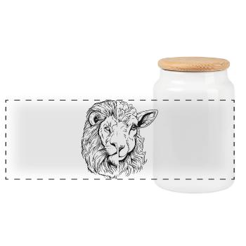 Lion and Lamb - Panoramic Cookie Jar with Wooden Lid - white - Front