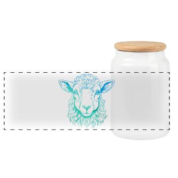 Lamb Portrait - Panoramic Cookie Jar with Wooden Lid - white - Front