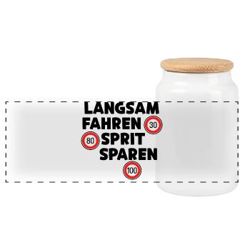 Gas Station Refueling Statement Drive Gasoline Engine - Panoramic Cookie Jar with Wooden Lid - white - Front