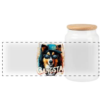 Collie Gangsta Gangster Hund Geschenk - Panorama Keksdose mit Holzdeckel - Weiß - Vorne