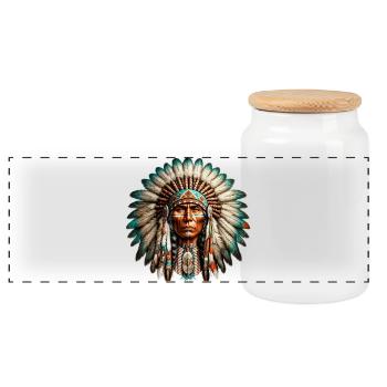 Amerikanisch Indianer Amerikanische Rote Haut - Panorama Keksdose mit Holzdeckel - Weiß - Vorne