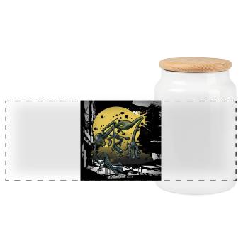 Everyday life - square - Panoramic Cookie Jar with Wooden Lid - white - Front