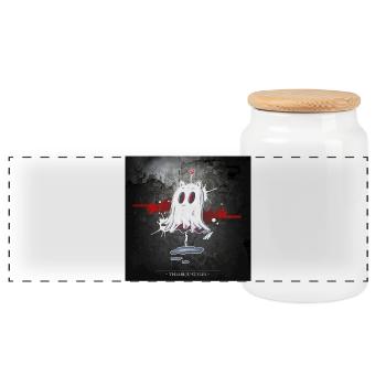 CatGhost amoureux - Boîte à biscuits avec couvercle en bois - blanc - Devant