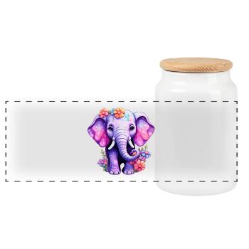 Elefant Elefanten Motiv - Panorama Keksdose mit Holzdeckel - Weiß - Vorne