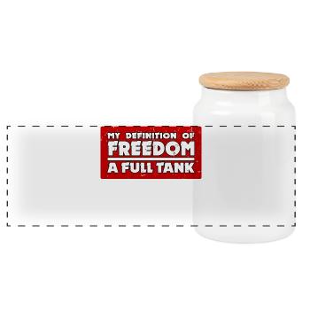 Petrol pump statement refuelling with electrical energy - Panoramic Cookie Jar with Wooden Lid - white - Front
