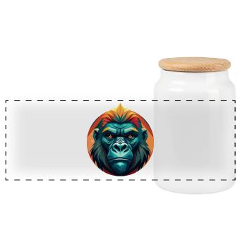 Tribal Neon Gorilla - Panoramic Cookie Jar with Wooden Lid - white - Front