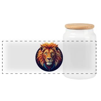 Chromatic lion in circle - Panoramic Cookie Jar with Wooden Lid - white - Front