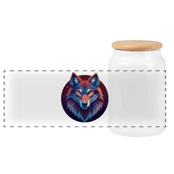 Loup géométrique multicolore - Boîte à biscuits avec couvercle en bois - blanc - Devant
