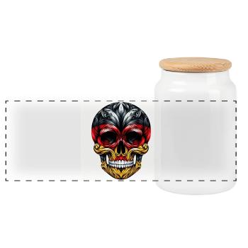 Totenkopf Deutschland - Panorama Keksdose mit Holzdeckel - Weiß - Vorne