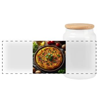 Potato omelette - Panoramic Cookie Jar with Wooden Lid - white - Front