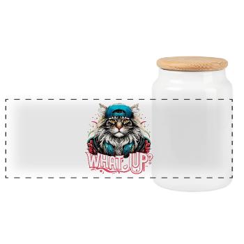 Maine Coon Katze cool Was geht Gangster Geschenk - Panorama Keksdose mit Holzdeckel - Weiß - Vorne
