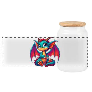 Drache - Panorama Keksdose mit Holzdeckel - Weiß - Vorne