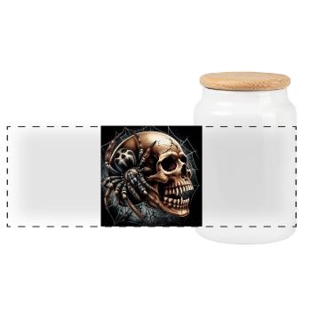 Totenkopf und Spinne - Panorama Keksdose mit Holzdeckel - Weiß - Vorne