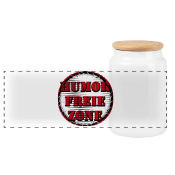 Humor freie Zone Spruch mit Dornenkranz - Panorama Keksdose mit Holzdeckel - Weiß - Vorne