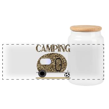 CAMPING SOCCER - Panoramic Cookie Jar with Wooden Lid - white - Front