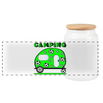 CAMPING WITH KIDS - SOCCER - Panoramic Cookie Jar with Wooden Lid - white - Front