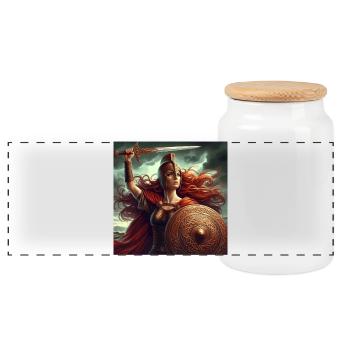 Guerrier celtique - Boîte à biscuits avec couvercle en bois - blanc - Devant