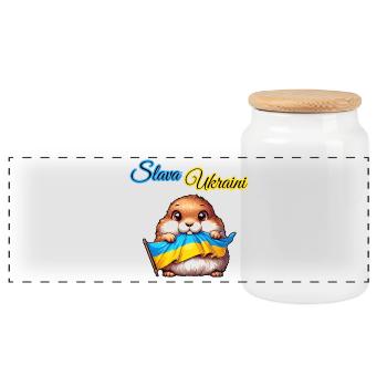 Cute prairie dog with Ukraine flag - Panoramic Cookie Jar with Wooden Lid - white - Front