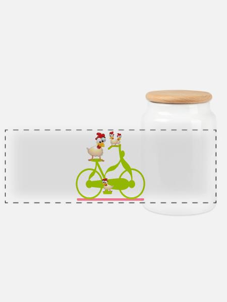 HÜHNERSTALL HÜHNER - FAHRRAD - Panorama Keksdose mit Holzdeckel - Weiß