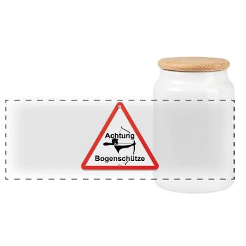 achtung bogenschütze bsv bogenverein bogenschießen - Panorama Keksdose mit Holzdeckel - Weiß - Vorne
