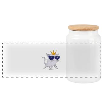 Milkweed cat - Panoramic Cookie Jar with Wooden Lid - white - Front